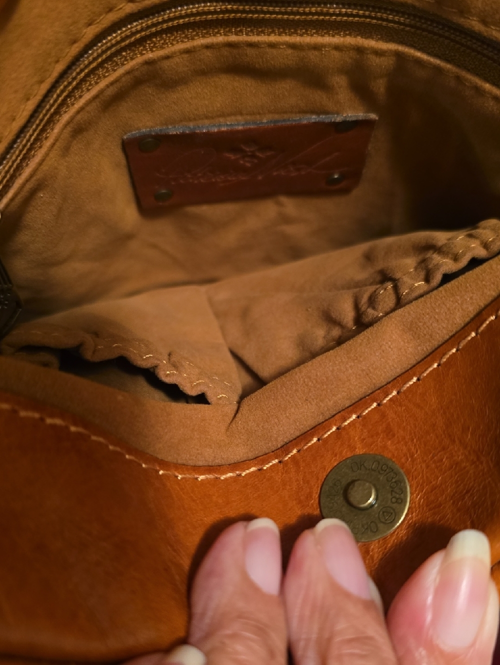 Patricia Nash Caramel Leather Crossbody Bag with Embossed Medallion - Picture 5 of 6